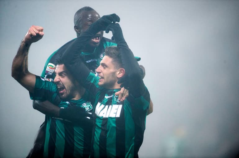 Berardi festeggia uno dei suoi gol al Milan