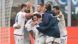 L'esultanza del Cagliari dopo il gol del pari a San Siro!