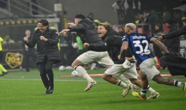 L'esultanza di Inzaghi al termine del derby del 22 aprile 2024