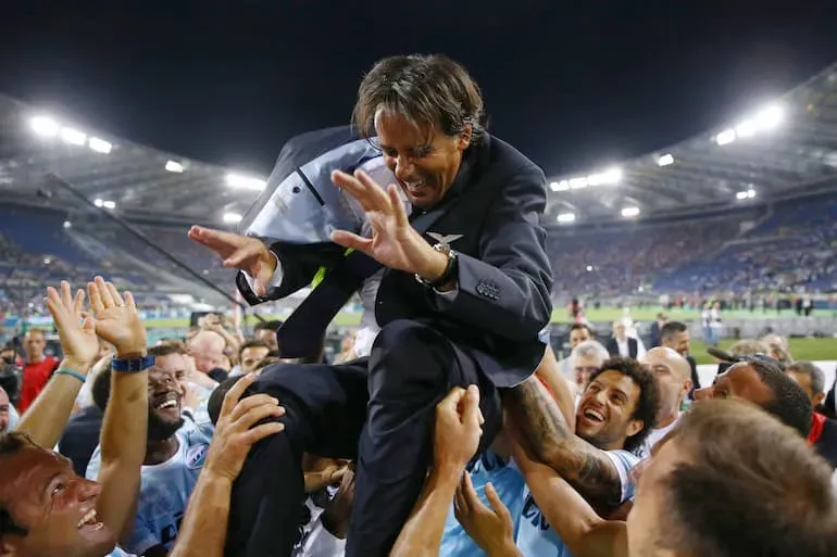 Simone Inzaghi con la sua Lazio