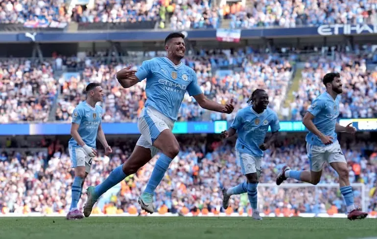 L'esultanza di Rodri dopo il gol al West Ham